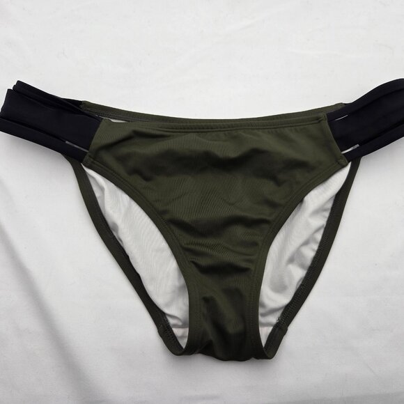 PINK Victoria's Secret: The Luxe Retreat Bikini Bottom, Army Green & Black - L - Picture 1 of 5